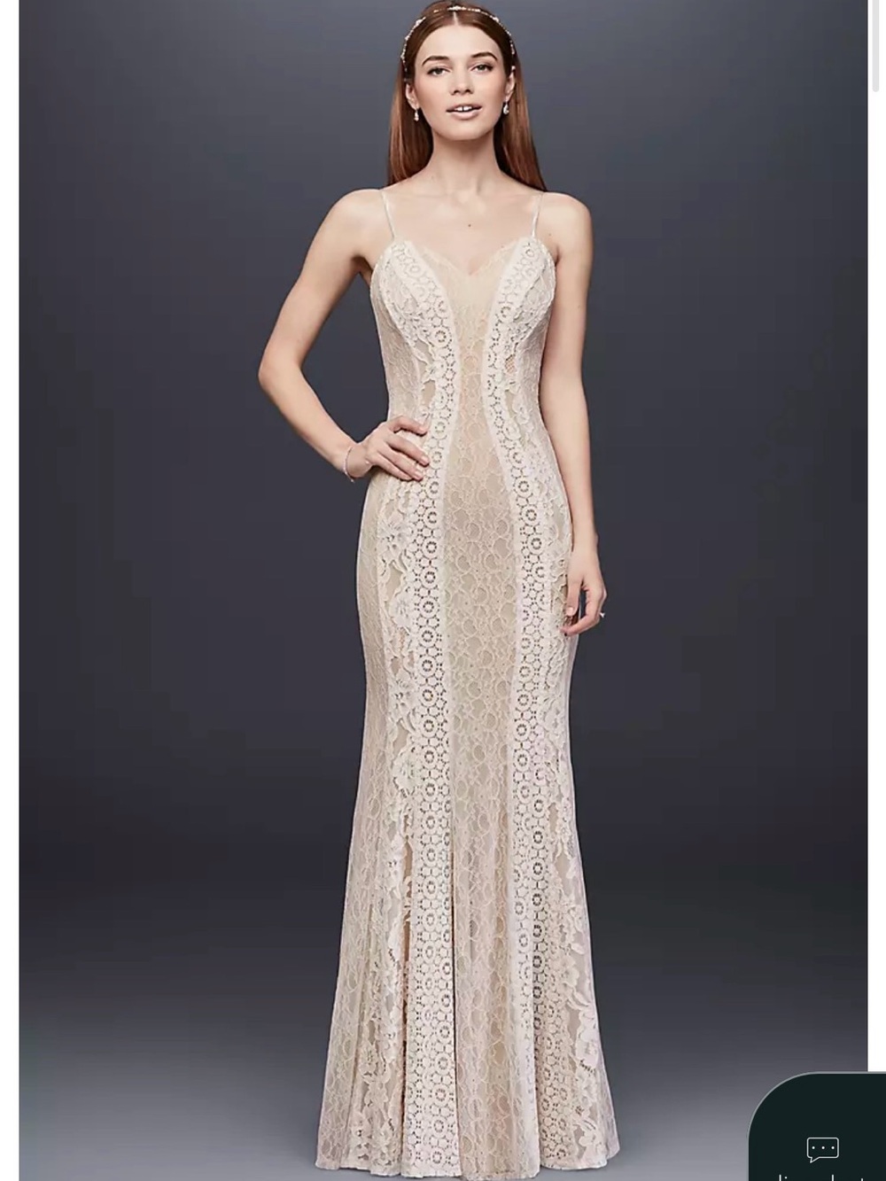 Spaghetti-Strap Cream Lace Bridal Gown